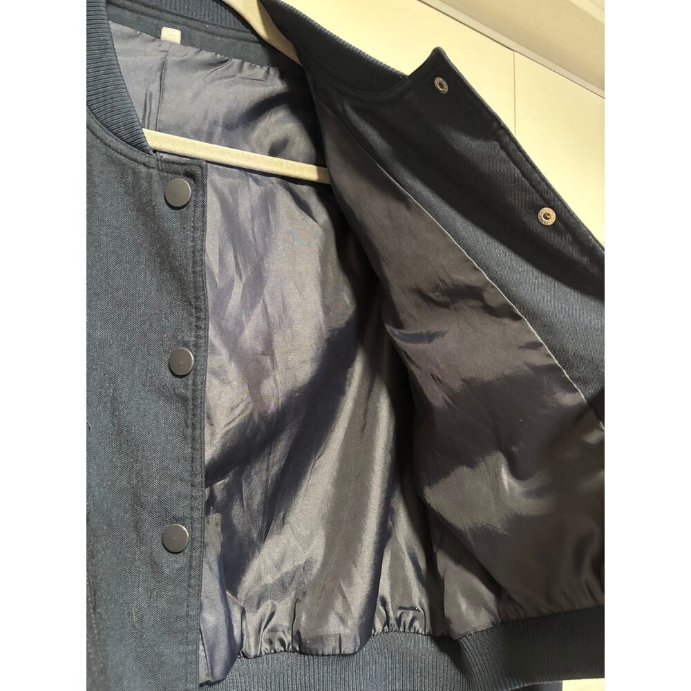 Navy Blue Cropped Bomber Jacket Size S - Picture 6 of 7